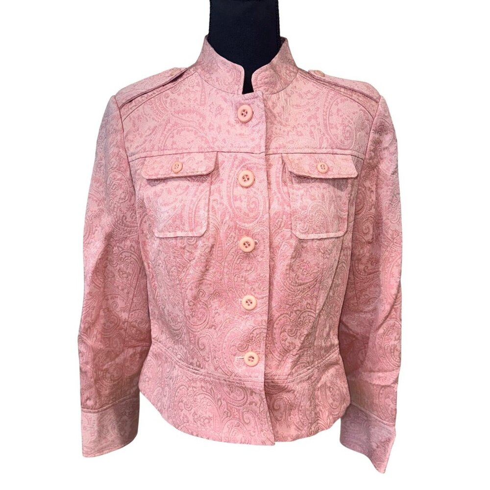 Anthropologie Pink Women 14 Paisley Brocade Short Peplum Jacket Office City Mone